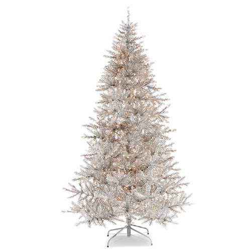 "DC" 7.5' Forever Lit Silver Tinsel Tree
