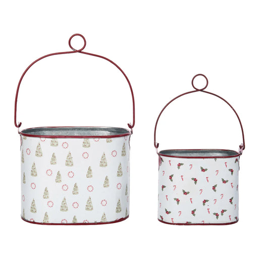 Metal Candy Cane Lane Containers S/2