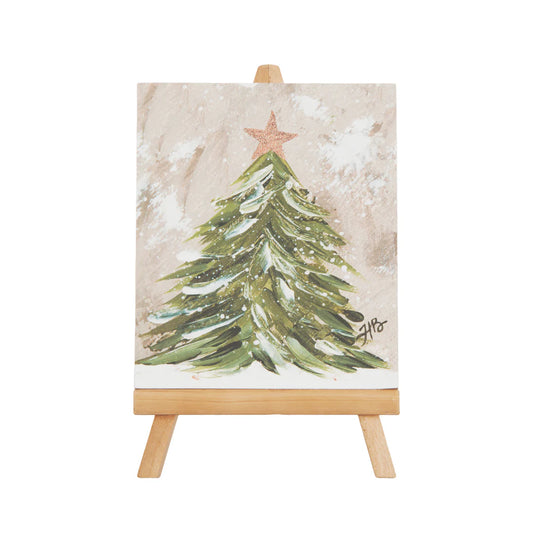 MDF Easel w/ Canvas Holiday Tree Art