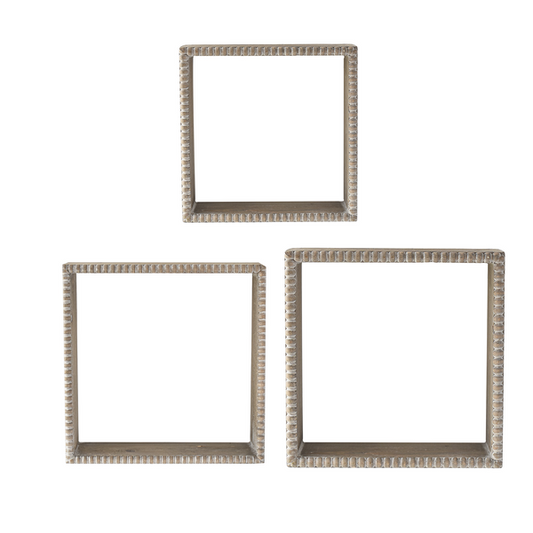 Whitewash Beaded Edge Shadow Box Wall Shelf