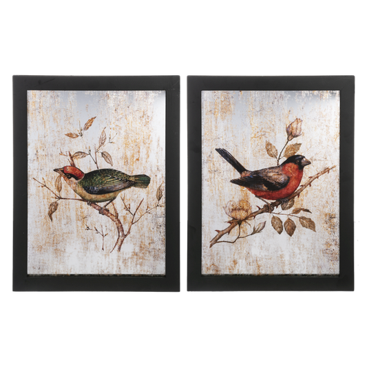 Framed Bird with Antique Mirror Wall Decor