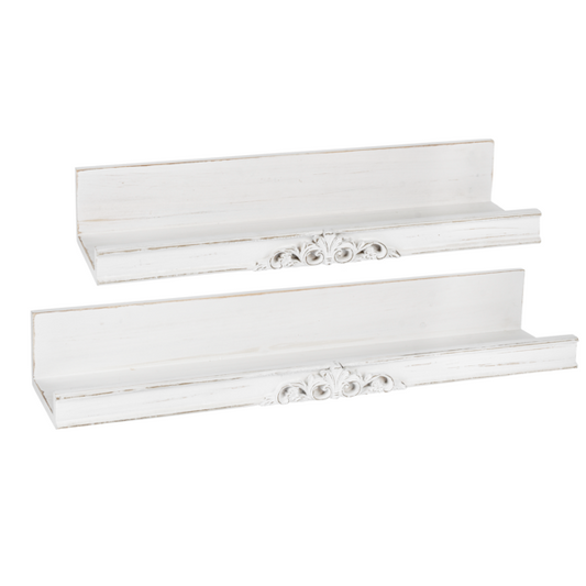 Whitewash Carved Scroll Wall Shelf