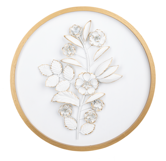 Round Layered Floral Wall Decor in Gold Frame