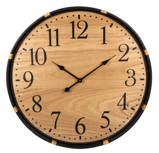 Black Frame with Rattan Wrap Accent Wall Clock