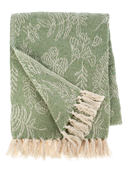 Green & Natural Butterfly & Leaves Woven Throw