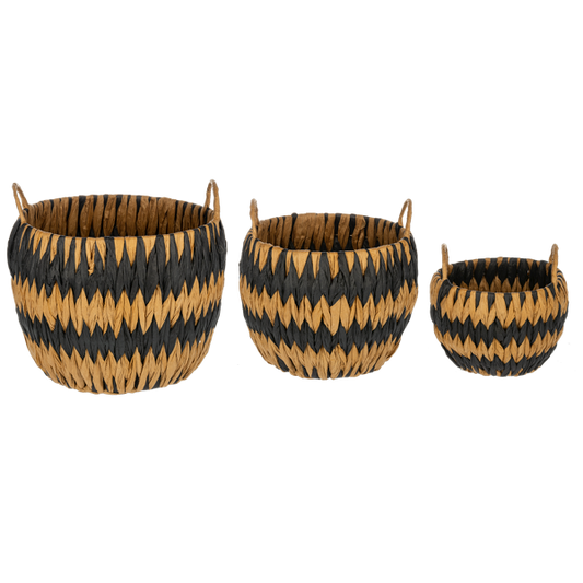 Black & Natural Zig Zag Woven Basket with Handle