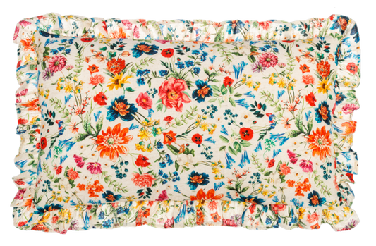 Floral Pattern Lumbar Pillow with Ruffles