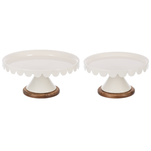White Scallop Pedestal Stand with Wood Base
