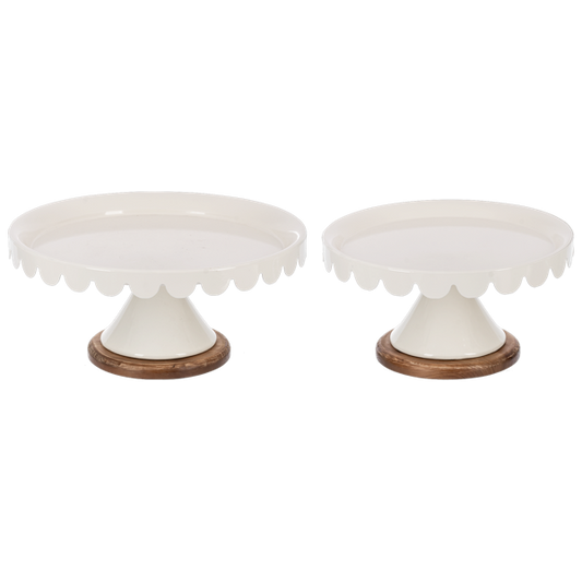 White Scallop Pedestal Stand with Wood Base