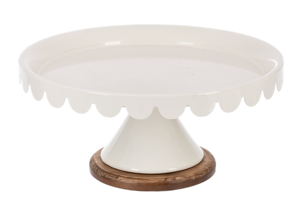 White Scallop Pedestal Stand with Wood Base