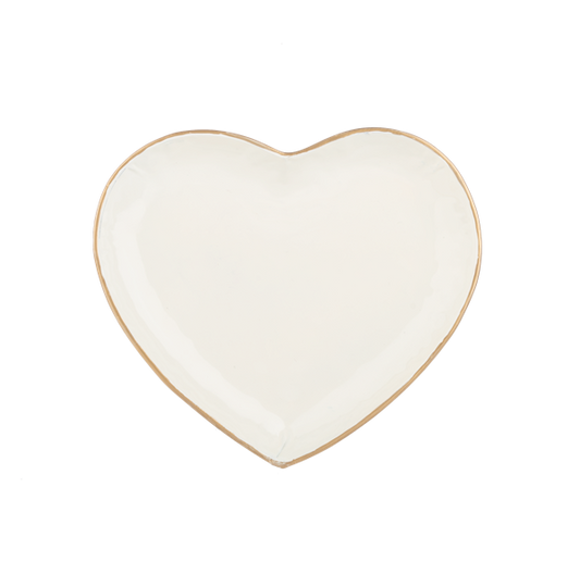 Ivory Heart Tray with Gold Edge