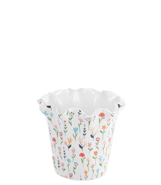 Ruffle Edge Planter with Flower Pattern