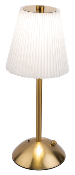 12H Gold Cordless LED Touch Lamp with White Ribbed Shade