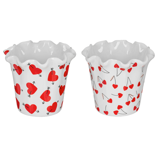 Heart & Cherry Heart Planter with Scallop Edge