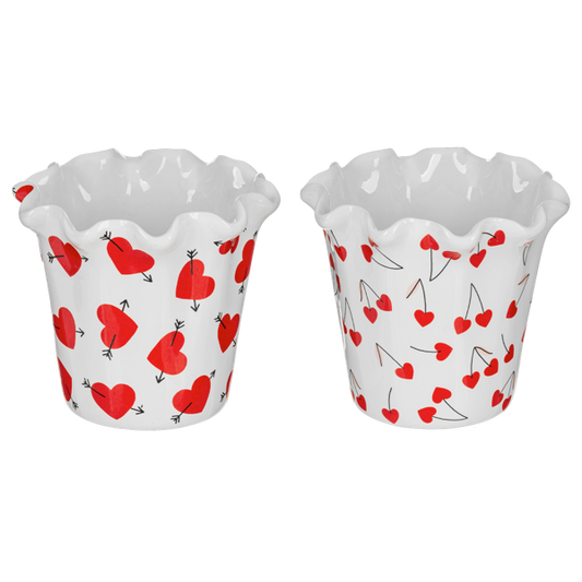 Heart & Cherry Heart Planter with Scallop Edge