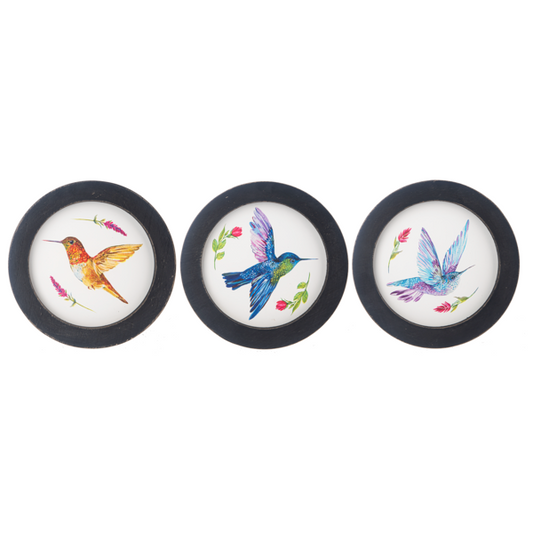 Round Watercolor Hummingbird Wall Decor