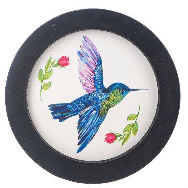 Round Watercolor Hummingbird Wall Decor