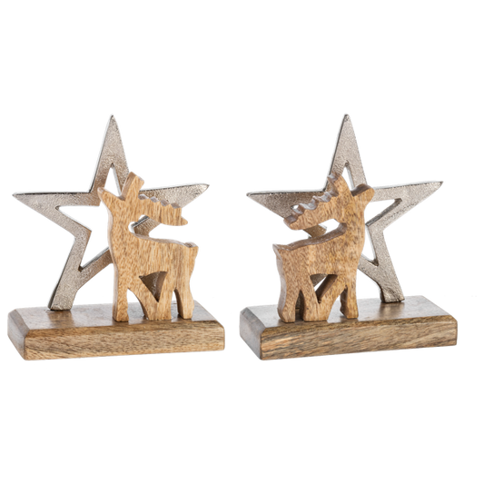 Natural Deer with Silver Star Decor
