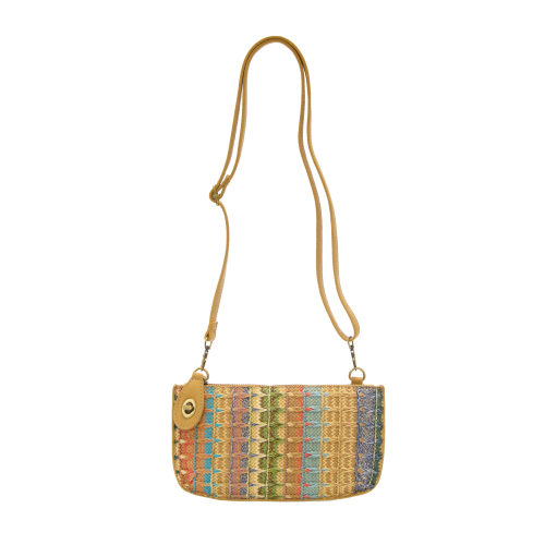 Woven Stripe Straw Mini Wristlet Crossbody