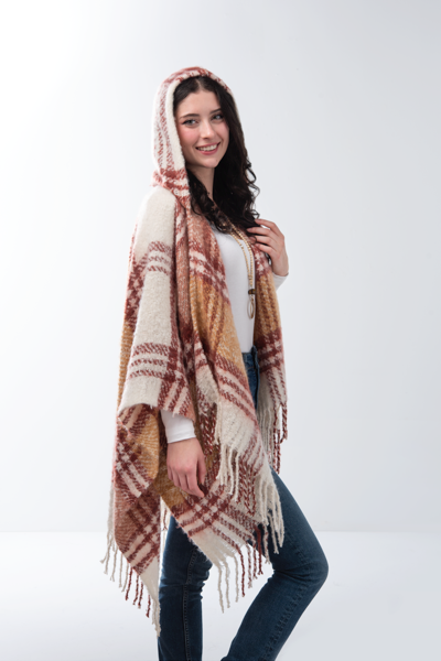 Thick Plaid Hooded Wrap