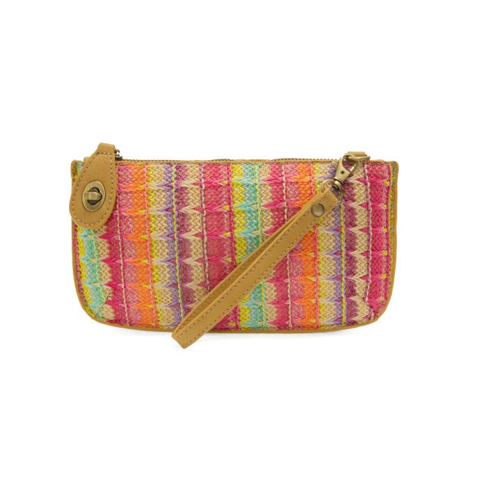 Woven Stripe Straw Mini Wristlet Crossbody