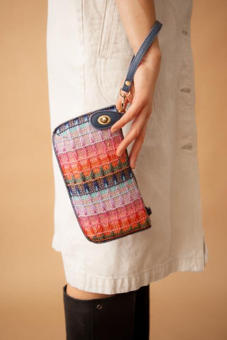 Woven Stripe Straw Mini Wristlet Crossbody
