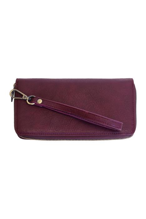 Wine Rue Zip Around Wallet with Wristlet Strap