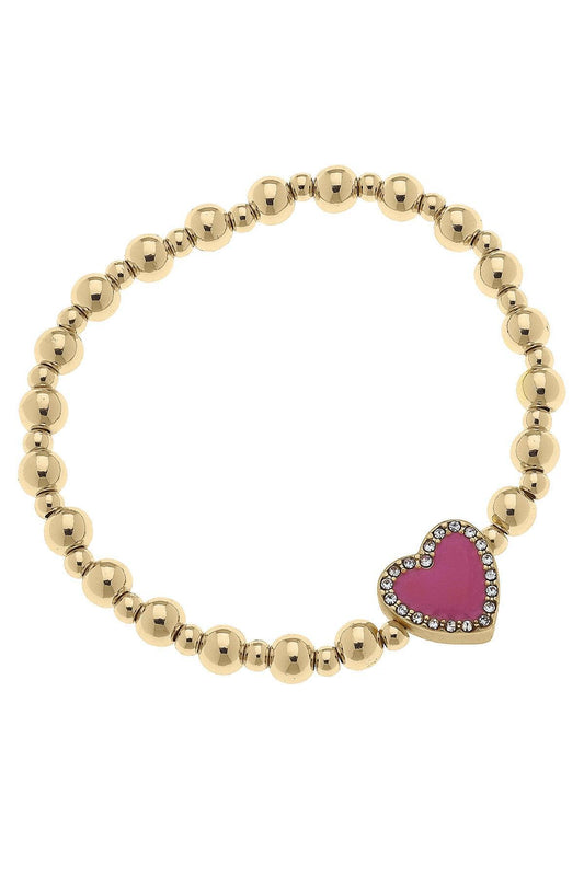 Maggie Pave Heart Children's Stretch Bracelet in Fuchsia