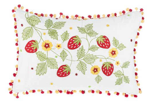 Embroidered Strawberry Vine Pillow