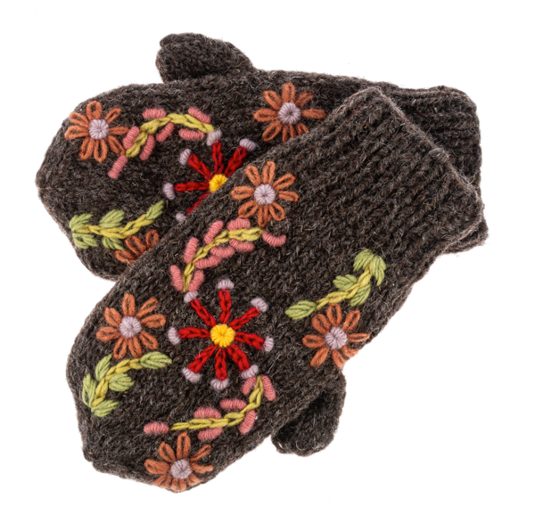 Knit Embroidered Floral Mitten Pairs