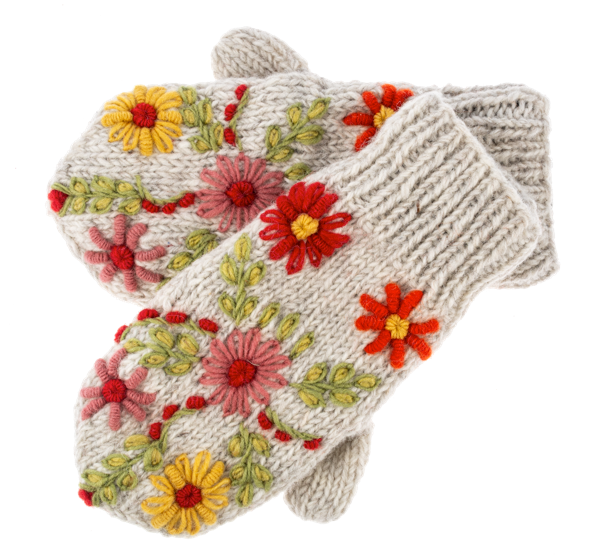 Knit Embroidered Floral Mitten Pairs