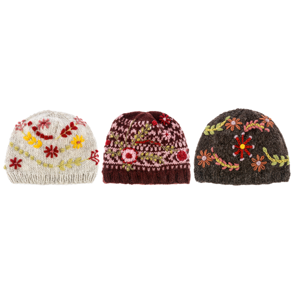 Knit Embroidered Floral Winter Hats