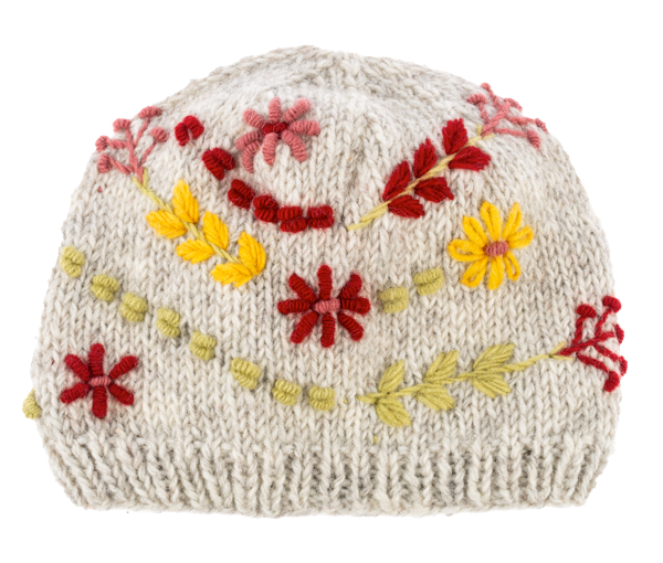 Knit Embroidered Floral Winter Hats