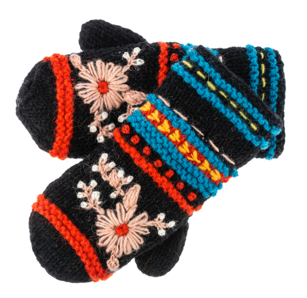 Knit Embroidered Colorful Mitten Pairs