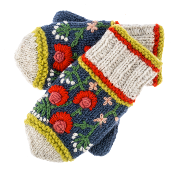 Knit Embroidered Colorful Mitten Pairs