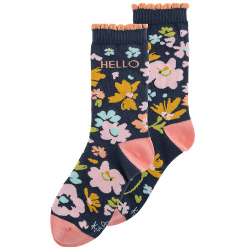 SOCKS NAVY FLORAL (F21)