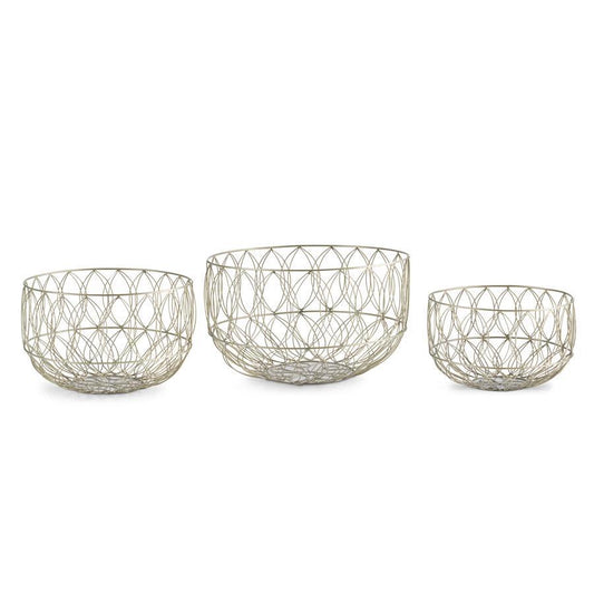 3 Metal Art Deco Wire Baskets