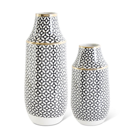 Black & White Circle w/Diamond Pattern Vase