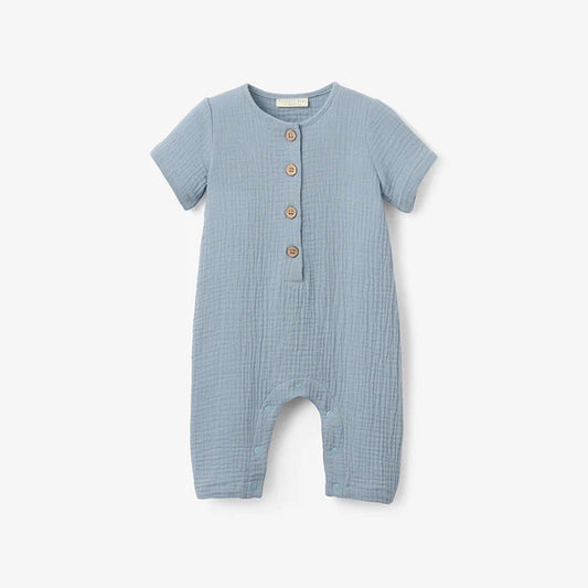 Stone Blue Organic Muslin Baby Jumpsuit