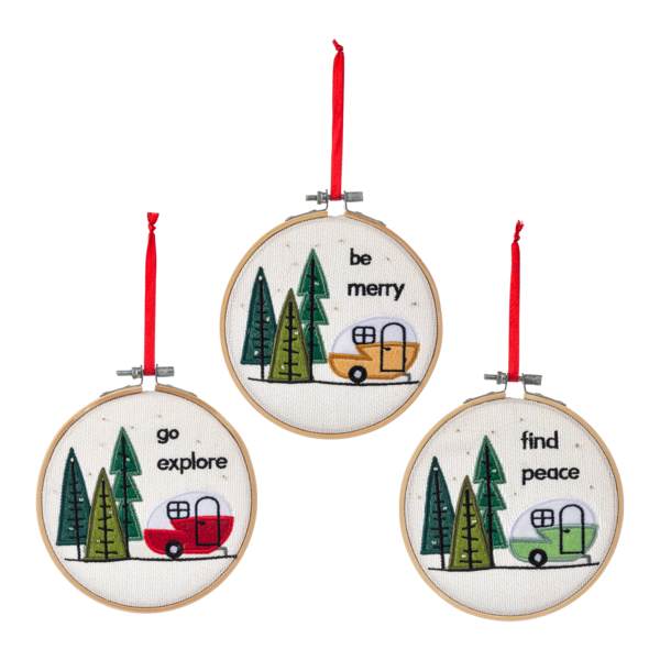 Embroidered Hoop Holiday Camping Ornament