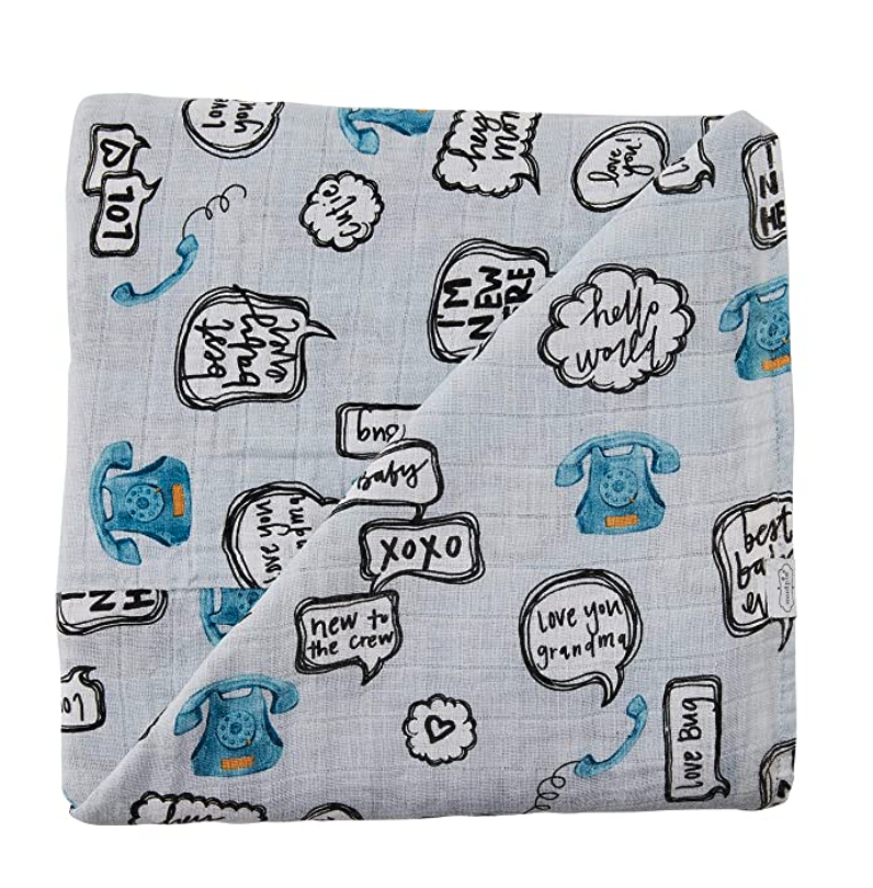Telephone Swaddle Blanket with Rattle - Mudpie
