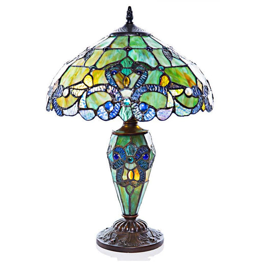 20"H Green Magna Carta Stained Glass Double Lit Table Lamp
