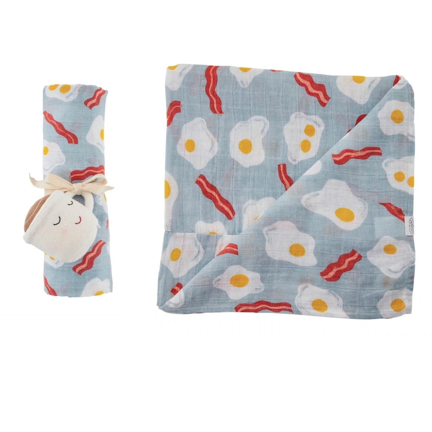 Bacon, Eggs and Coffee Rattle and Swaddle Set - Mudpie